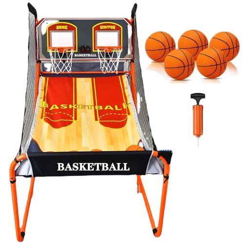 Folding Electronic Scoring Basketball Arcade Game,Double Basketball Shooting Machine,Double Shot Portable Hoop Stand,with Scoreboard B - color: B