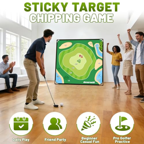 Bearwill Golf Chipping Game 70×70'', Outdoor Backyard Game Beach Golf Game for Adults, Heavy-Duty Metal Base, 32 Velcro Balls, Golf Gifts for Golfers