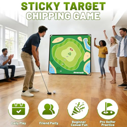 Bearwill Golf Chipping Game 70×70'', Outdoor Backyard Game Beach Golf Game for Adults, Heavy-Duty Metal Base, 32 Velcro Balls, Golf Gifts for Golfers