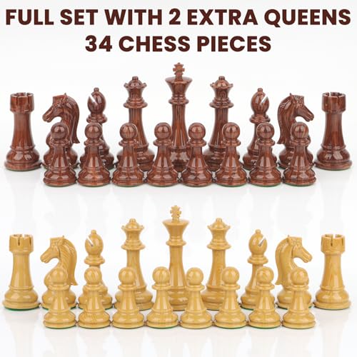 Large High Polymer Weighted Chess Pieces with 3.8'' King - 2 Extra Queens, Tournament Chess Set - Chess Pieces Only, Travel Chess Sets with Storage Bag for Family Board Game Gift