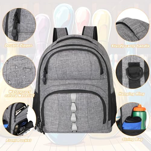 Goloni 2 Ball Bowling Backpack,Bowling Ball Bag with Shoe Compartment & Portective Foam Padded, Fits Shoes Up to US Size 16 - color: Grey