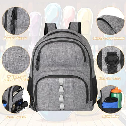 Goloni 2 Ball Bowling Backpack,Bowling Ball Bag with Shoe Compartment & Portective Foam Padded, Fits Shoes Up to US Size 16 - color: Grey