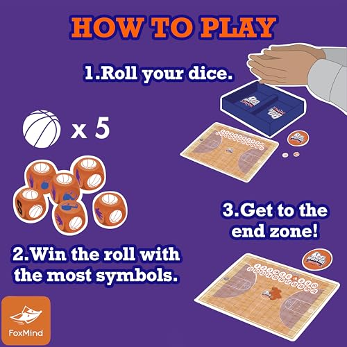 FoxMind Games: Sports Dice Basketball, a Fast-paced dice Game for Kids and Adults. Race to Score Points and Win The Game. Easy to Learn, exciting to Play. 2–4 Players Ages 8+ - style: Basketball