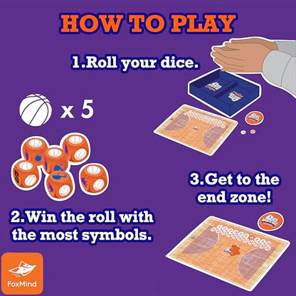 FoxMind Games: Sports Dice Basketball, a Fast-paced dice Game for Kids and Adults. Race to Score Points and Win The Game. Easy to Learn, exciting to Play. 2–4 Players Ages 8+ - style: Basketball