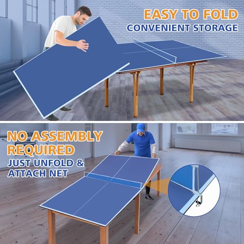 8ft Blue Mid Size Ping Pong Conversion Top Foldable Portable Table Tennis Table Top for Indoor Games