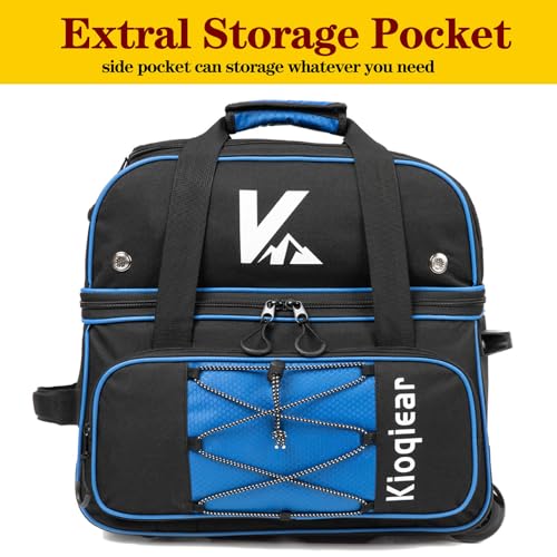 Double Roller 2 Ball Bowling Bag with Large Separate Shoe Compartment and Oversized Accessory Pocket, 36" Extendable Handle. - color: BLUE