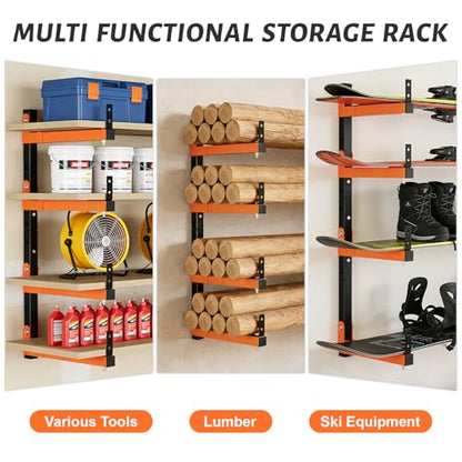 32" Lumber Storage Rack, Upgrade Folding Lumber Rack Wall Mount, Heavy Duty Adjustable Metal 8 Level Wood Storage Rack for Garage Storage Organization, 4 Packs - style: 4 Pack 32In