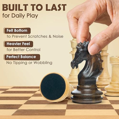 Handicraftviet - High Wooden Weighted Chess Pieces with 3.78'' King, Handmade, Beautiful Collectible Sculpture Wood Chess Pieces only (Chess Set 1)