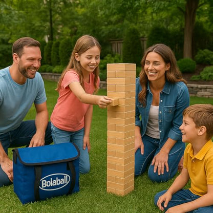 Bolaball Extreme Fun Pack Including 45 Giant Tumbling Blocks, 28 Giant Dominoes, and 6 Giant Dice, Giant Outdoor Games for Family Fun, Set of 3, Classic Block Giant Outdoor Game for 13+ Age Group