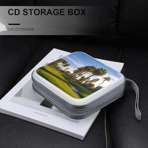 Palm Tree Golf Course CD Case 40 Capacity DVD Case Holder Portable Zipper CD Cases Holder Large Storage Disc Wallet Bag Hard Plastic DVD Cases for Car Home Travel