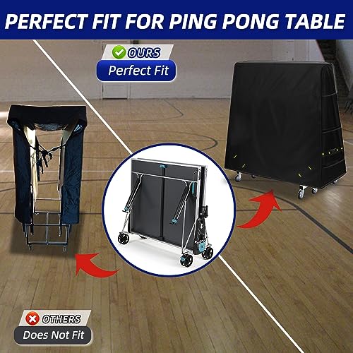 Outdoor Ping Pong Table Cover for 10.7x7.4 ft Table, Heavy Duty 600D Waterproof Polyester, UV Fade Resistant, Windproof Buckle Straps, Fits Folding & Flat Tables, Storage Bag, Dark GrayBlack - color: Black
