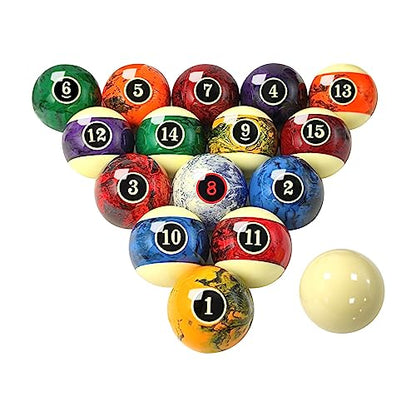 Marble Swirl Style Pool Balls Set Professional 2 1/4-Inch Billiard Balls for Pool Table Complete 16-Piece Regulation Pool Ball Set