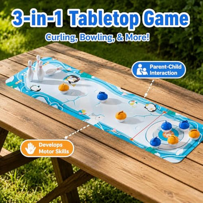 Board Game, Shuffleboard Mat 80x30cm, Portable 2-in-1 Desktop Game for Kids & Adults with 8 Rolling Discs - style: triple-function Basic Version