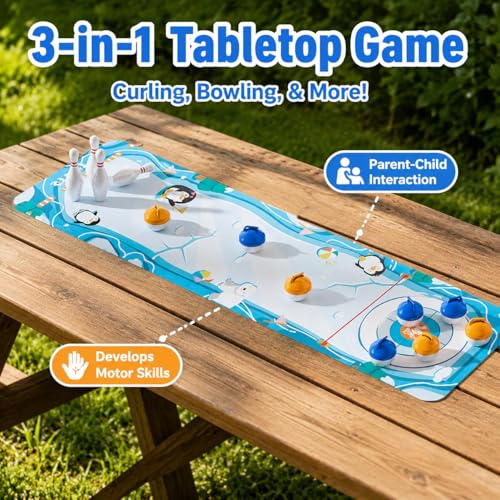 Qianly Board Game, Shuffleboard Mat 80x30cm, Portable 2-in-1 Desktop Game for Kids & Adults with 8 Rolling Discs