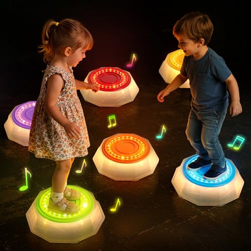 Light Up Stepping Stones for Toddlers 3-5 - 6 PCS Non-Slip Musical Stackable Step Stones, Toddler Obstacle Course Sensory Toys, Indoor Outdoor Jumping Play 1-3 Years Old Boys Girls Birthday Gifts - style: 6 LED Pads