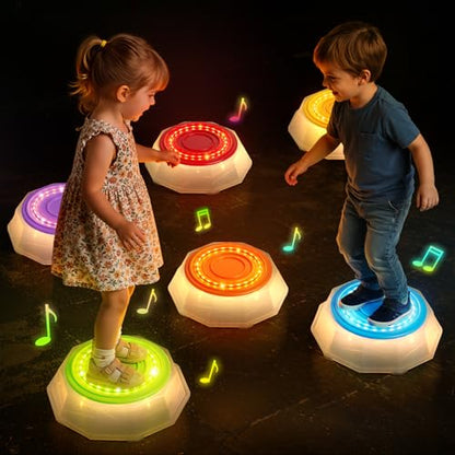 Light Up Stepping Stones for Toddlers 3-5 - 6 PCS Non-Slip Musical Stackable Step Stones, Toddler Obstacle Course Sensory Toys, Indoor Outdoor Jumping Play 1-3 Years Old Boys Girls Birthday Gifts - style: 6 LED Pads