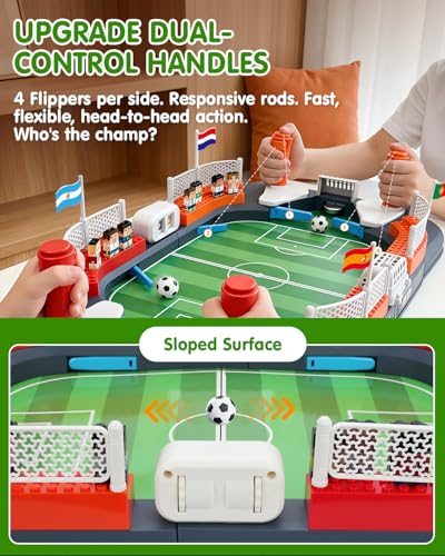 Soccer Board Game for Kids with 12 Countries Flag Stickers & 12 Star Player Figures – Interactive Foosball Table Game, Mini Pinball Sports Toy Boys Girls Birthday Family Party