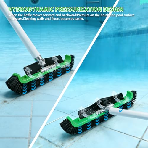 Wide Pool Brush Head, Heavy Duty Pool Scrub Brush with 12-Rows Soft Bristles, Inground/Above Ground Pool with Curved Ends, Clean Pool Wall, Floor, Step, Corner Faster, Safe for Vinyl Liner (17 INCH) - size: 17 INCH