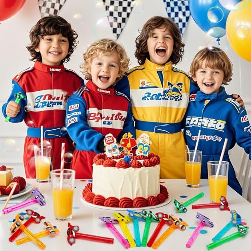 Winrayk Race Car Party Favors, 24Pcs Cars Themed Mini Bubble Wands for Kids Bubbles Bulk with Detachable Topper (6 Styles & Colors), Summer Pool Beach Birthday Supply Goody Bag Stuffer Classroom Prize - style: Race Car