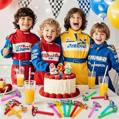 Winrayk Race Car Party Favors, 24Pcs Cars Themed Mini Bubble Wands for Kids Bubbles Bulk with Detachable Topper (6 Styles & Colors), Summer Pool Beach Birthday Supply Goody Bag Stuffer Classroom Prize - style: Race Car