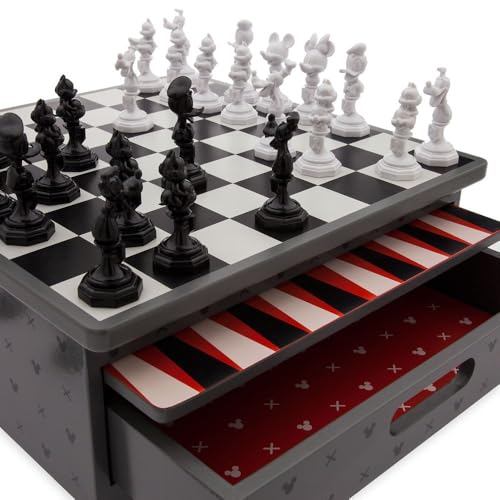 Disney Store Dolls & Games Mickey Mouse Deluxe Game Set - Includes Disney Chess Set, Checkers Pieces, Backgammon Board, Playing Cards, Poker Chips, Dice & Shaker Cup in Self-Contained Wooden Box