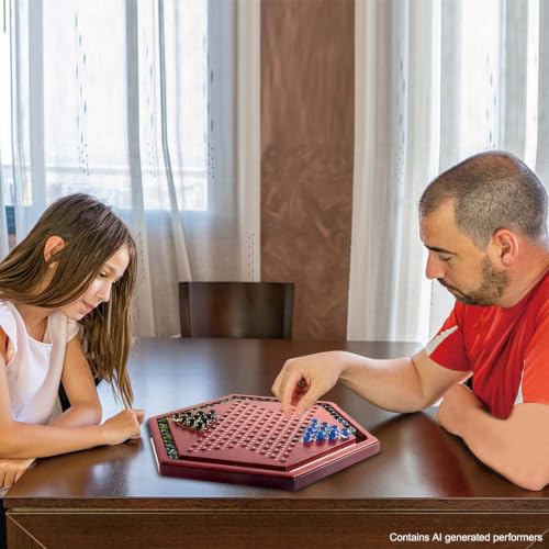 AMEROUS 13.6 inches Wooden Chinese Checkers Board Game Set with 60 Colorful Glass Marbles, Classic Strategy Game for Kids, Adults, Whole Family Play (Up to Six Players)