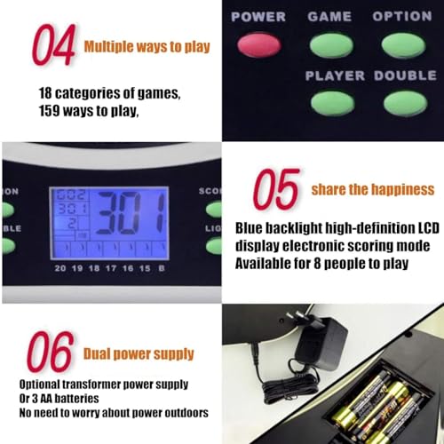 Automatic Scoring Electronic Dart Board, Professional Digital Dartboard Suitable for 1-8 Players, with 6 Soft Tips Darts, 18 Games/159 Ways to Play, LCD Digital Display, for Bar