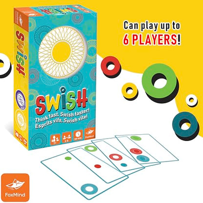 FoxMind Games: Swish Card Game, Spatial Reasoning Board Game for Ages 7 and up, Rotate, Stack & Match Transparent Cards to Win. Waterproof Cards & Travel Bag - Perfect Family Travel Game