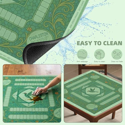 ARELUX Neoprene Mahjong Mat with Carrying Bag 32"x32" No Creases Rolled Shipping American Mahjong Mat with Charles Rules Anti-Slip & Noise Reduction Table Cover for Poker, Card & Board Game(Green) - color: Green