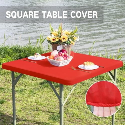 Square Fitted Table Cover Elastic Tablecloth Stretch Spandex Table Top Cover Table Topper Cap for Dining Kitchen Home Party Red 34X34 Inch - color: Red, size: 34" x 34" (Square)
