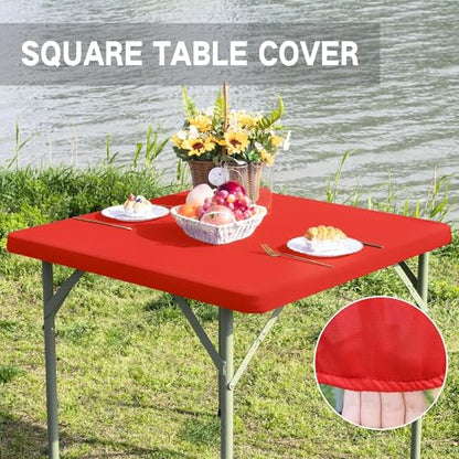 Square Fitted Table Cover Elastic Tablecloth Stretch Spandex Table Top Cover Table Topper Cap for Dining Kitchen Home Party Red 34X34 Inch - color: Red, size: 34" x 34" (Square)