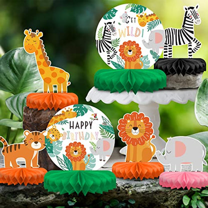 Safari Birthday Decorations Table Centerpiece - Jungle Animals Theme Party Supplies, Honeycomb Table Toppers for Animal Jungle Theme Party Decorations - style: safari
