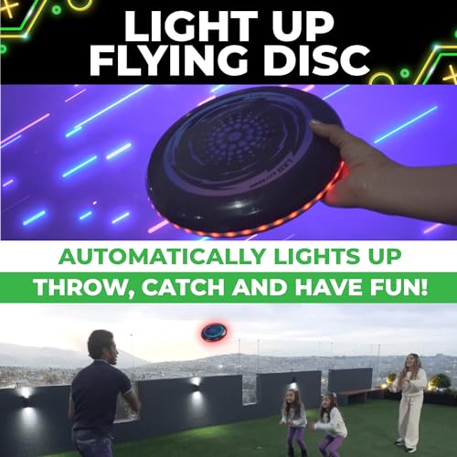 Toysery LED Light Up Fresbee - Glow in The Dark Fresbee for Kids and Adults, Flying Disc Adventure for Day and Night - Easy to Use Ideal for Camping Game - color: Red