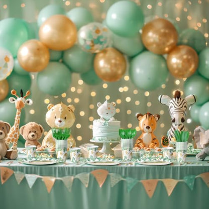 Gold Safari Jungle Party Supplies – Disposable Plates, Napkins, Green Forks – Tropical Leaves Tableware for Wild One Birthday, Baby Shower, Gold Animal Theme Decorations - style: Gold Safari