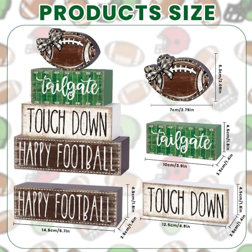 DIYDEC 4Pcs Football Table Decoration Happy Football Wooden Block Sign Fall Rugby Tiered Tray Decor Centerpiece Decorative Faux Book Stack for Holiday Tabletop Coffee Fireplace Shelf Desk Party Decor - style: Football