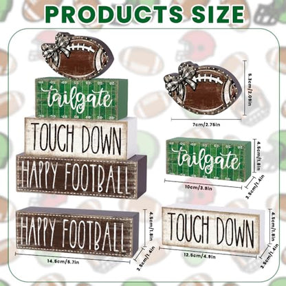 DIYDEC 4Pcs Football Table Decoration Happy Football Wooden Block Sign Fall Rugby Tiered Tray Decor Centerpiece Decorative Faux Book Stack for Holiday Tabletop Coffee Fireplace Shelf Desk Party Decor - style: Football