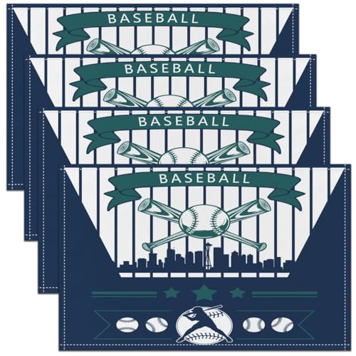 Erosebridal Baseball Place Mats,Baseball City Table Mats Placemats,Sports Player Game Place Mat for Dining Patio Table Kitchen Decor - color: Navy Green, Seattle