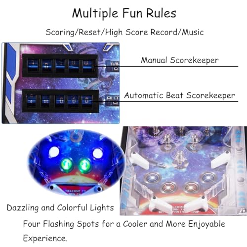 Mini Table Pinball Games Machine, Classic Pinball Toy for Kids Adults, Parent Child Interactive Puzzle Pinball Pinball Ball Shooting Game with Light and Scorekeeper