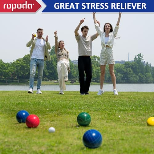 ropoda 100mm Bocce Ball Set Regulation Size and Weight with 8 Resin Bocce Balls, 50 mm Pallino, Carrying Bag, Measuring Rope, Backyard/Lawn/Beach/Outdoor, Bocci Games (Multi Colors, 2-8 Players) - size: 100mm