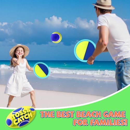 Toss and Catch Ball Set Beach Toys for Kids Outdoor Toys and Yard Games for Boys and Girls Improves Focus Great for Exercise Fun Easter Christmas Birthday Gift Idea (Yellow)