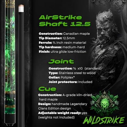 IgnatGames Premium Pool Cue Stick – 58" 2-Piece, Canadian Maple Cue with 12.5mm AirStrike Shaft, Premium Case & Accessories - color: Wildstrike, size: 19 oz