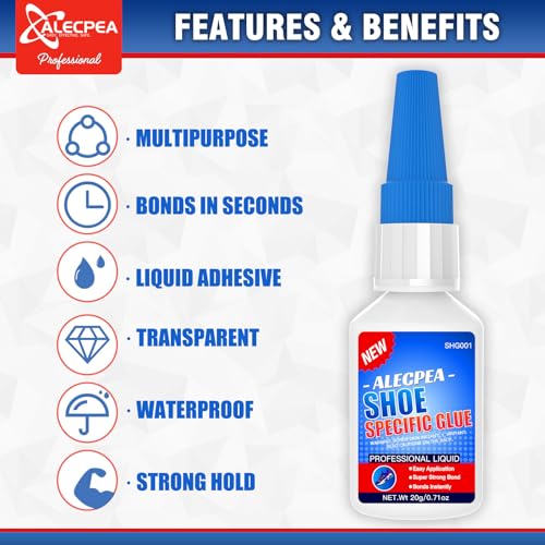 ALECPEA 20g Shoe Glue - Flexible Instant Adhesive for Sole Repair & Restoration - Waterproof Heavy Duty Sneaker Glue for Boots, Heels, Hiking Shoes, Leather & Rubber - Sets in 15 Seconds - size: 20g/1Pack, style: Shoe Glue