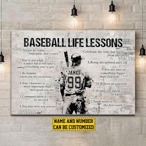 CENOVACY Personalized Baseball Life Lessons Canvas, Custom Baseball Poster Wall Art, Inspirational Baseball Softball Gift For Boy Man Players - color: Design 06