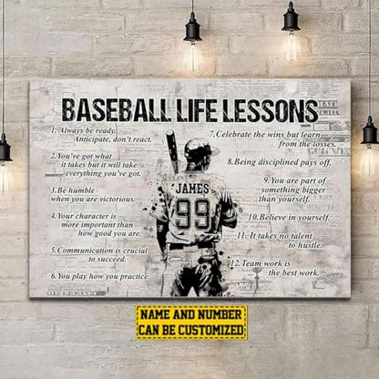 CENOVACY Personalized Baseball Life Lessons Canvas, Custom Baseball Poster Wall Art, Inspirational Baseball Softball Gift For Boy Man Players - color: Design 06