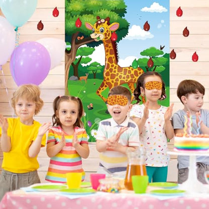 PLULON Pin The Tail on The Giraffe Party Game, Birthday Games Big Giraffe Poster with Tail Stickers for Zoo Animal Party Favors Wall Decorations Birthday Activities Jungle Party Supplies - style: Giraffe