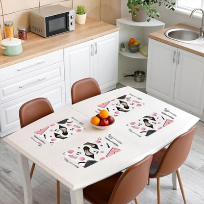 Erosebridal High Heel Placemats Set of 4 12x18 Handbag Place Mat for Girls Women Macarons Rose Cherry Fantasy White Pink Black Heat Resisting Table Mats - color: White Pink Black