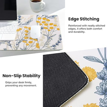 ALOANES Waterproof Mouse Pad with Durable Stitched Edge, Gaming Keyboard, Non-Slip Rubber Base, Extended Desk pad for Gamer, Office& Home, Yellow Flower Mousepad XL(31.50"x11.81"x0.12") - color: 03- Yellow Flower, size: XL(31.5" x 11.8")