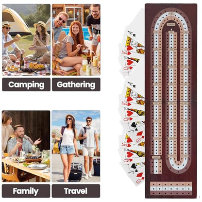 Cribbage Board Game Set, Magnetic Lock & Built-in Storage - 3-Track Foldable Portable Travel Board for Family & Adults to Boost Logic, Focus and Social Fun