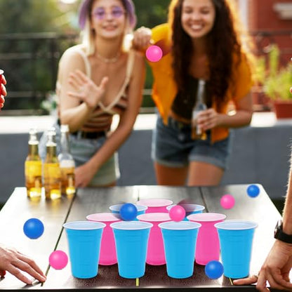 JarThenaAMCS 32Pcs Cup Table Tennis Game Set 22 Blue & Pink Plastic Cups 10 Ping Pong Balls for Gender Reveal Party Game Supplies