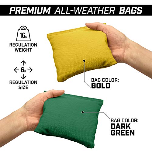 GoSports 4 ft x 2 ft Regulation Size Wooden Cornhole Boards Set with Dark Brown Finish - Includes Carrying Case - Dark Green & Gold